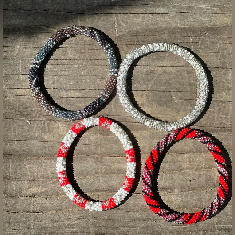 4 Shaney Nepal Bracelet, Handmade, Glass Bead Laura Crochet.